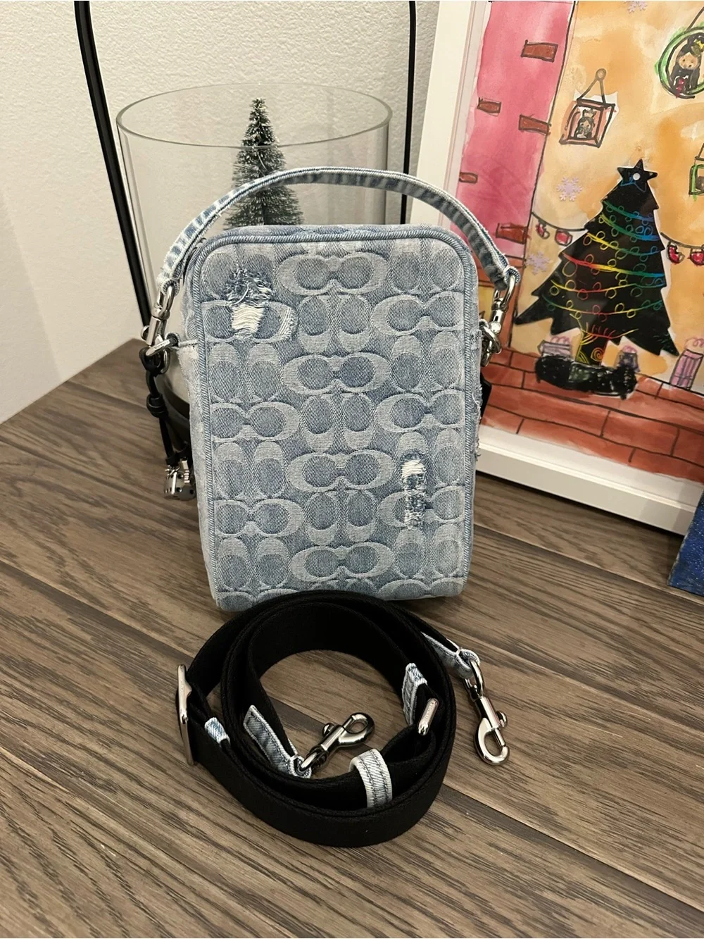 NWT Coach Tristan Crossbody Bag 14 In Loved Signature Denim With Charms  CET70